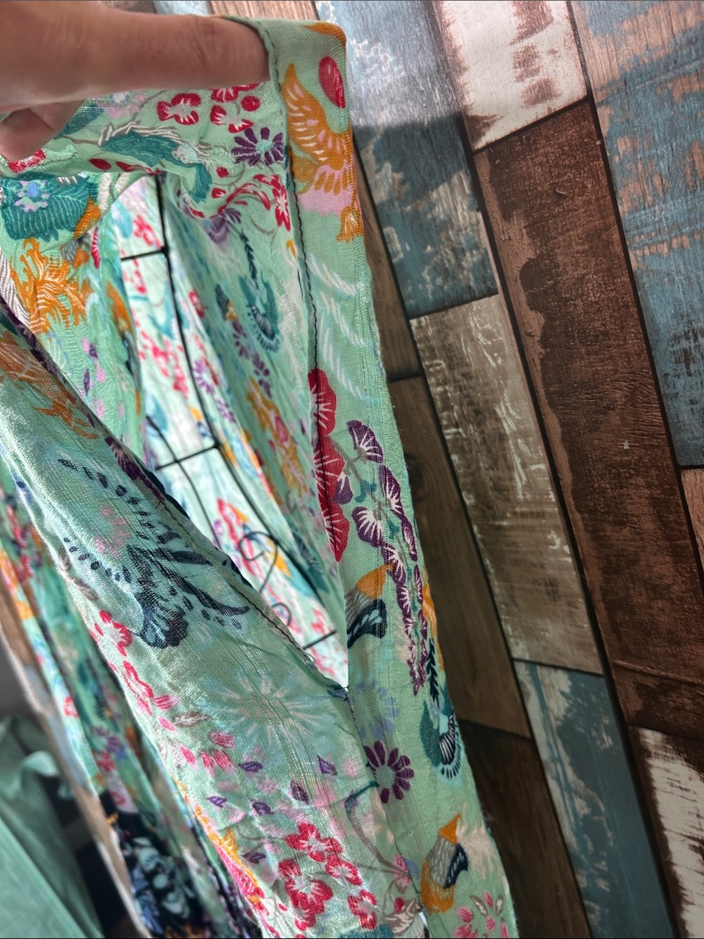 Angie Mint Floral Open-Front Kimono Tunic with Black Border - Picture 9 of 16